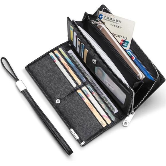 Long Wallets for Men Leather RFID Blocking Bifold Wallet with Zipper - Picture 2 of 7